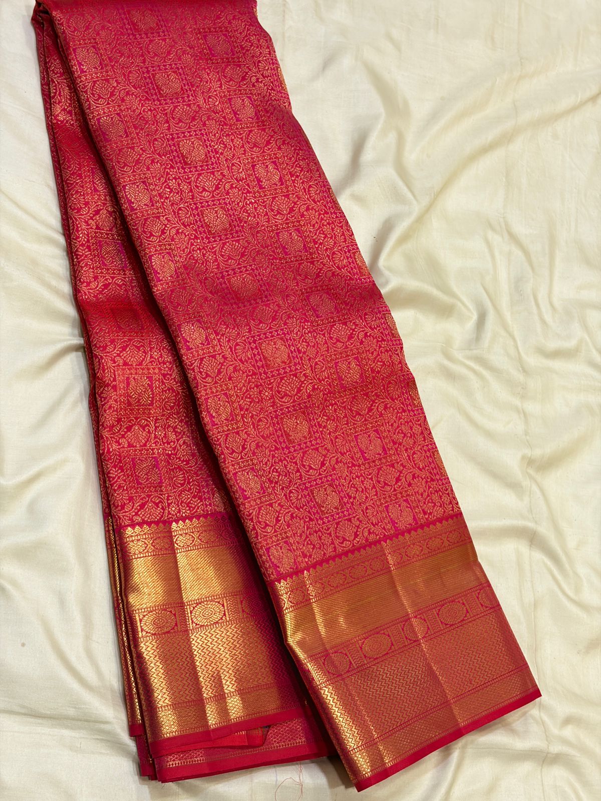 Rani Pink Floral Brocade Kanchipuram Bridal Silk Saree